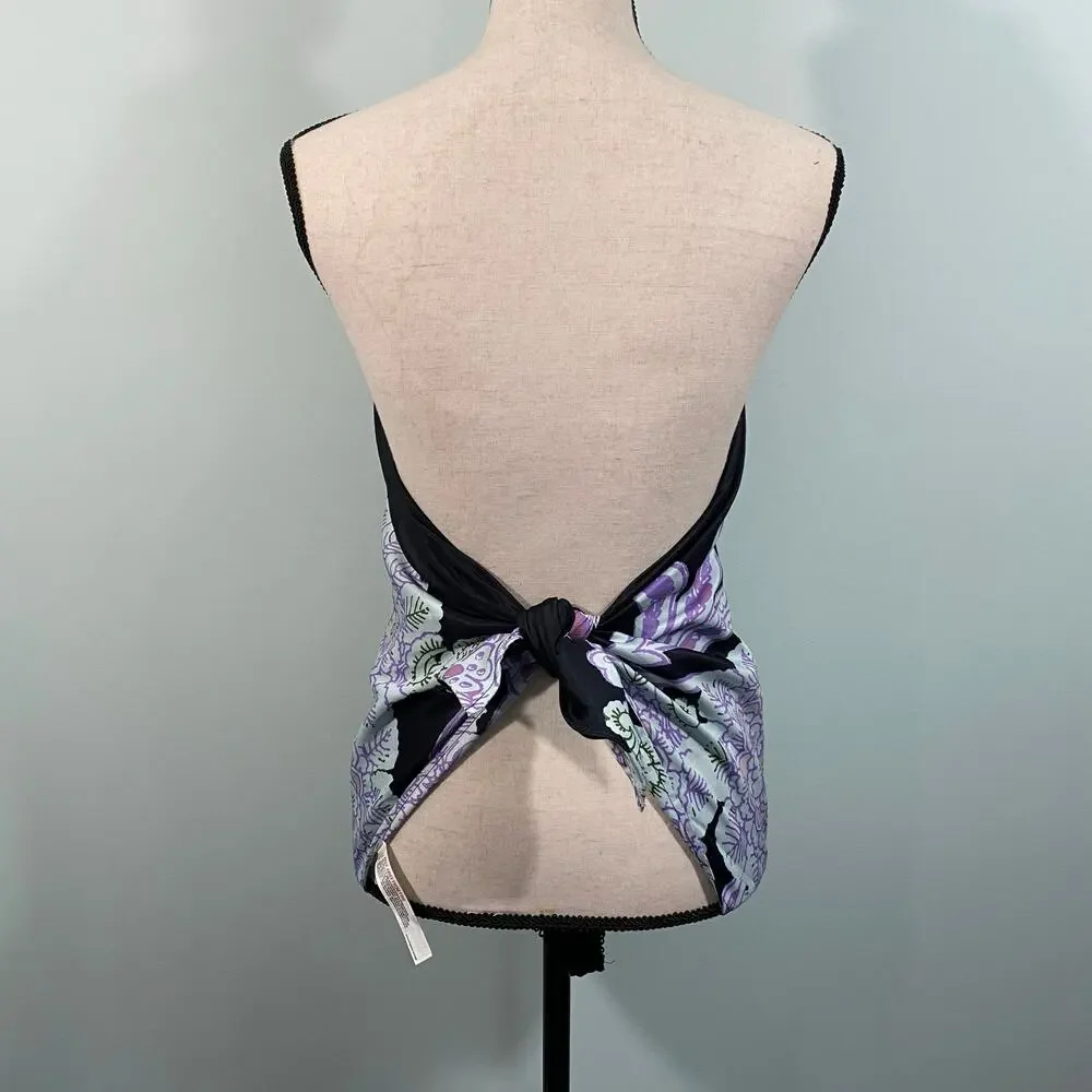 Free People Black Floral Strapless Satin Feel Spellbound Bodysuit Size S
